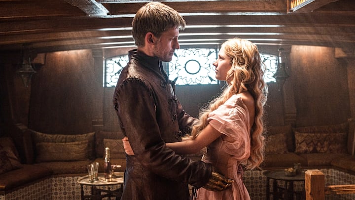 Nikolaj Coster-Waldau (Jaime Lannister) and Nell Tiger Free (Myrcella Baratheon) in Game of Thrones season 5 Episode 10, "Mot