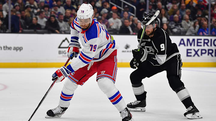 Jan 20, 2024; Los Angeles, California, USA; New York Rangers defenseman K'Andre Miller (79) moves