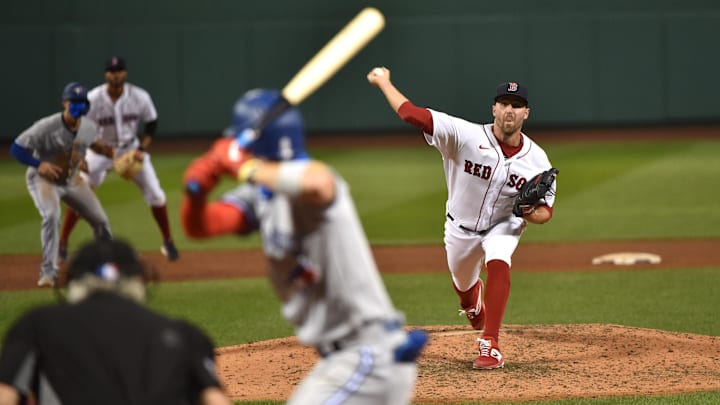 Aug 8, 2020; Boston, Massachusetts, USA;  Boston Red Sox relief pitcher Heath Hembree (37) pitches