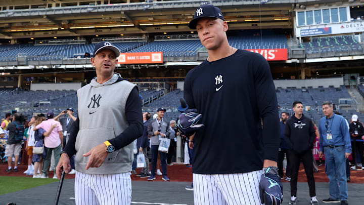 New York Yankees manager Aaron Boone, CF Aaron Judge