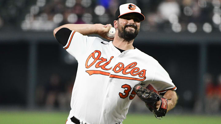 Jul 7, 2021; Baltimore, Maryland, USA; Baltimore Orioles relief pitcher Adam Plutko (35) delivers a pitch during a game