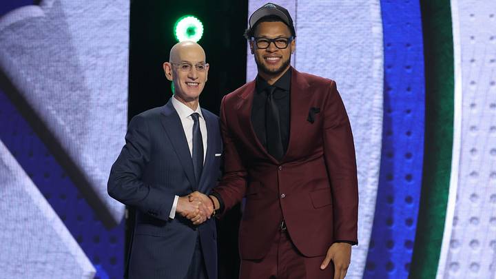 Jun 23, 2026; New York, NY, USA; NBA commissioner Adam Silver greets the twenty eighth pick in the 2026 NBA draft, Iowa State forward Joshua Jefferson after he was selected by the Minnesota Timberwolves at Barclays Center. Jun 23, 2026; New York, NY, USA; NBA commissioner Adam Silver greets the twenty eighth pick in the 2026 NBA draft, Iowa State forward Joshua Jefferson after he was selected by the Minnesota Timberwolves at Barclays Center.