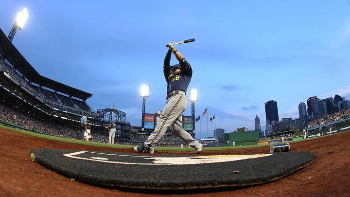 Jul 1, 2022; Pittsburgh, Pennsylvania, USA; Milwaukee Brewers designated hitter Keston Hiura warms up in the on-deck circle against the Pittsburgh Pirates during the fifth inning at PNC Park. Mandatory Credit: Charles LeClaire-Imagn Images Jul 1, 2022; Pittsburgh, Pennsylvania, USA; Milwaukee Brewers designated hitter Keston Hiura warms up in the on-deck circle against the Pittsburgh Pirates during the fifth inning at PNC Park. Mandatory Credit: Charles LeClaire-Imagn Images