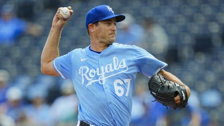 Aug 13, 2025; Kansas City, Missouri, USA; Kansas City Royals starting pitcher Seth Lugo (67) pitches during the first inning against the Washington Nationals at Kauffman Stadium. Mandatory Credit: Jay Biggerstaff-Imagn Images Aug 13, 2025; Kansas City, Missouri, USA; Kansas City Royals starting pitcher Seth Lugo (67) pitches during the first inning against the Washington Nationals at Kauffman Stadium. Mandatory Credit: Jay Biggerstaff-Imagn Images