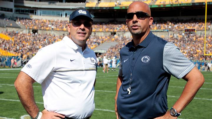 Pittsburgh Panthers head coach Pat Narduzzi (L) and Penn State Nittany Lions head coach James Franklin (R) Pittsburgh Panthers head coach Pat Narduzzi (L) and Penn State Nittany Lions head coach James Franklin (R)