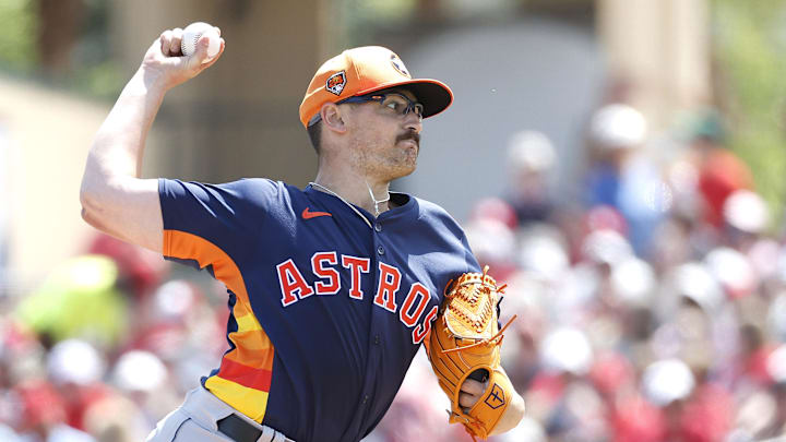 Mar 21, 2024; Jupiter, Florida, USA; Houston Astros starting pitcher J.P. France (68) pitches