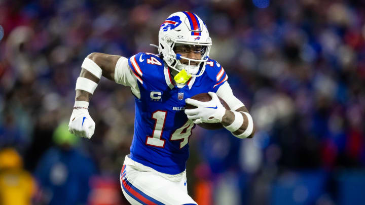 Jan 21, 2024; Orchard Park, New York, USA; Buffalo Bills wide receiver Stefon Diggs (14) against the