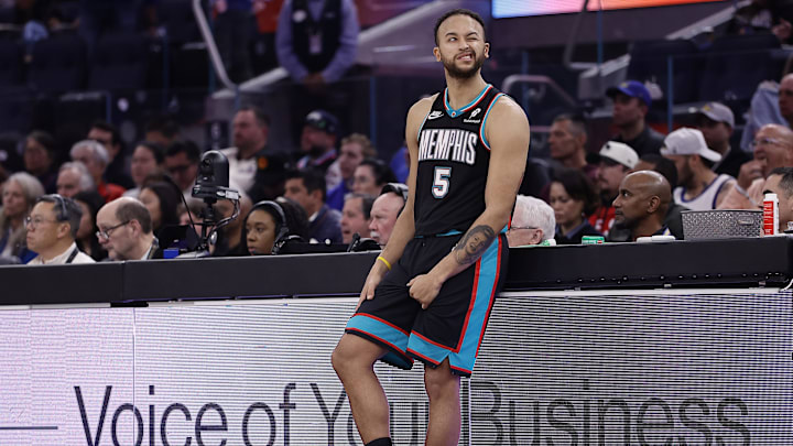 Feb 9, 2026; San Francisco, California, USA; Memphis Grizzlies forward Kyle Anderson (5) waits to re-enter the game during the second quarter against the Golden State Warriors at Chase Center. Mandatory Credit: Kelley L Cox-Imagn Images