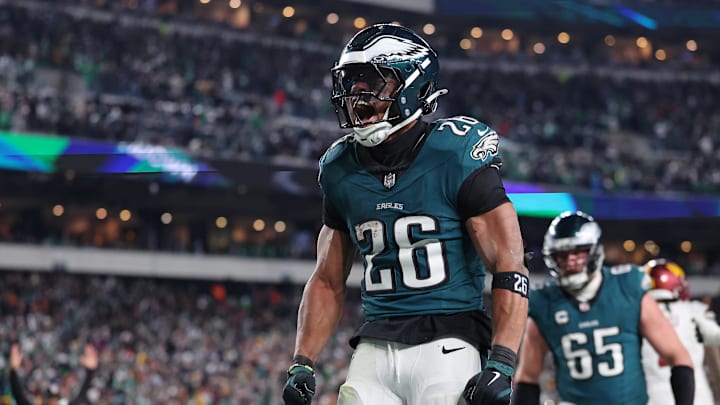 Philadelphia Eagles running back Saquon Barkley has rushed for 442 yards and five touchdowns during the 2025 playoffs.
