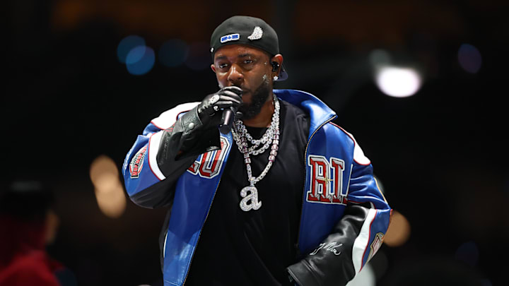Recording artist Kendrick Lamar performs during the halftime show of Super Bowl LIX between the Philadelphia Eagles and the Kansas City Chiefs at Ceasars Superdome.