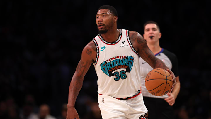 Memphis Grizzlies guard Marcus Smart (36) dribbles the ball during the third quarter against the Los Angeles Lakers at Crypto.com Arena. Mandatory Credit: Kiyoshi Mio-Imagn Images