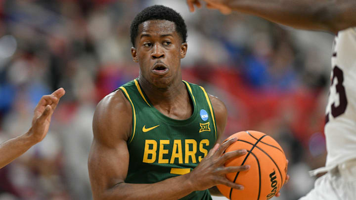 Mar 21, 2025; Raleigh, NC, USA; Baylor Bears guard VJ Edgecombe (7) has the ball against the Mississippi State Bulldogs during the second half in the first round of the NCAA Tournament at Lenovo Center. Mandatory Credit: Zachary Taft-Imagn Images Mar 21, 2025; Raleigh, NC, USA; Baylor Bears guard VJ Edgecombe (7) has the ball against the Mississippi State Bulldogs during the second half in the first round of the NCAA Tournament at Lenovo Center. Mandatory Credit: Zachary Taft-Imagn Images
