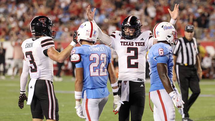 Oct 4, 2025; Houston, Texas, USA; Texas Tech Red Raiders quarterback Behren Morton (2) celebrates a Raiders touchdown against the Houston Cougars in the second half at TDECU Stadium. Mandatory Credit: Thomas Shea-Imagn Images Oct 4, 2025; Houston, Texas, USA; Texas Tech Red Raiders quarterback Behren Morton (2) celebrates a Raiders touchdown against the Houston Cougars in the second half at TDECU Stadium. Mandatory Credit: Thomas Shea-Imagn Images
