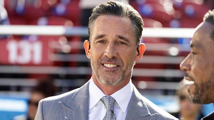 Feb 8, 2026; Santa Clara, CA, USA; NBC Sports analyst Kyle Shanahan prior to the New England Patriots game against the Seattle Seahawks in Super Bowl LX at Levi's Stadium. Mandatory Credit: Mark J. Rebilas-Imagn Images Feb 8, 2026; Santa Clara, CA, USA; NBC Sports analyst Kyle Shanahan prior to the New England Patriots game against the Seattle Seahawks in Super Bowl LX at Levi's Stadium. Mandatory Credit: Mark J. Rebilas-Imagn Images
