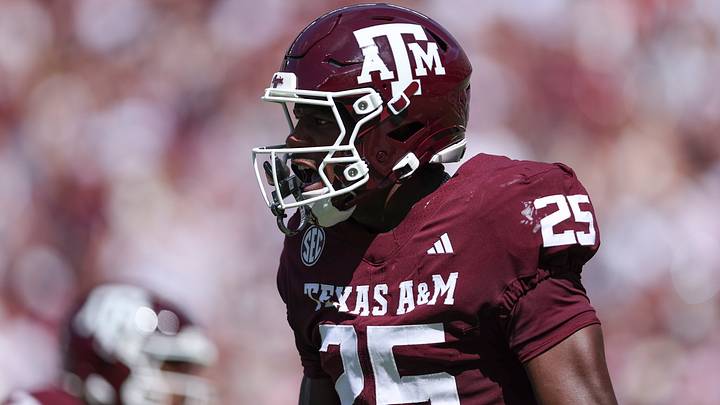 Texas A&M Aggies safety Dalton Brooks (25) reacts after making a tackle during the first quarter against the Auburn Tigers at Kyle Field. Texas A&M Aggies safety Dalton Brooks (25) reacts after making a tackle during the first quarter against the Auburn Tigers at Kyle Field.