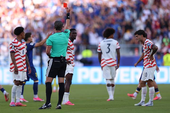 Folarin Balogun being shown a red card. Folarin Balogun being shown a red card.