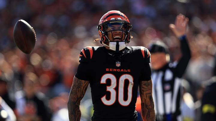 Oct 26, 2025; Cincinnati, Ohio, USA; Cincinnati Bengals running back Chase Brown (30) celebrates after scoring a touchdown during the game against the New York Jets during the first quarter at Paycor Stadium. Mandatory Credit: Katie Stratman-Imagn Images Oct 26, 2025; Cincinnati, Ohio, USA; Cincinnati Bengals running back Chase Brown (30) celebrates after scoring a touchdown during the game against the New York Jets during the first quarter at Paycor Stadium. Mandatory Credit: Katie Stratman-Imagn Images
