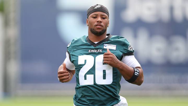 Jul 30, 2026; Philadelphia, PA, USA; Philadelphia Eagles running back Saquon Barkley (26) during training camp at Jefferson Health Training Complex. Jul 30, 2026; Philadelphia, PA, USA; Philadelphia Eagles running back Saquon Barkley (26) during training camp at Jefferson Health Training Complex.