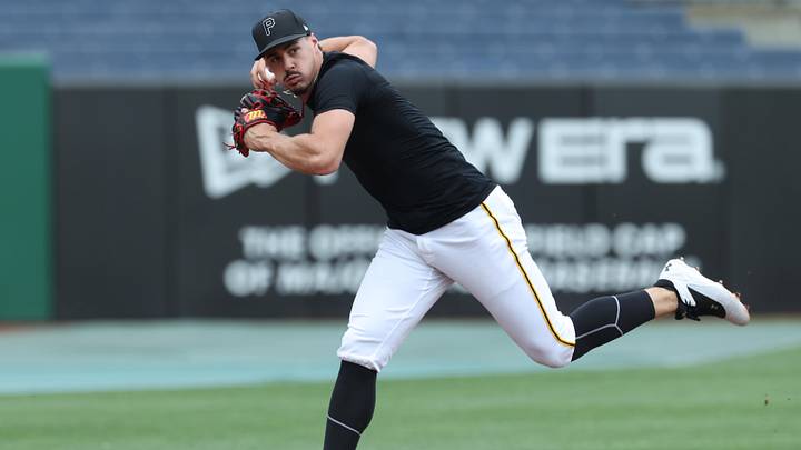 Jun 9, 2026; Pittsburgh, Pennsylvania, USA;  Pittsburgh Pirates shortstop Konnor Griffin (6) warms up before the game against the Los Angeles Dodgers at PNC Park. Mandatory Credit: Charles LeClaire-Imagn Images