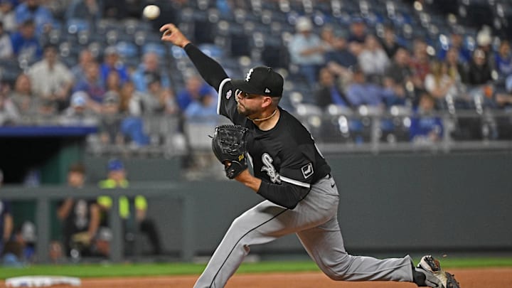 Chicago White Sox relief pitcher Caleb Freeman (68) throws against the Kansas City Royals at Kauffman Stadium. Chicago White Sox relief pitcher Caleb Freeman (68) throws against the Kansas City Royals at Kauffman Stadium.