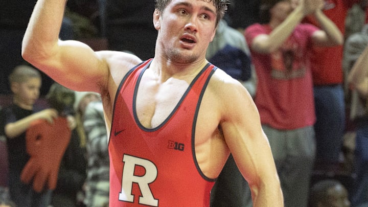 Remy Cotton of Rutgers Wrestling on the mat