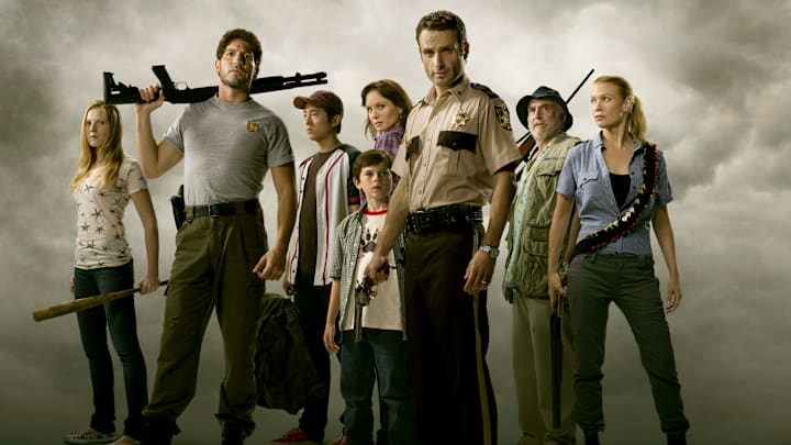 Amy (Emma Bell), Shane Walsh (Jon Bernthal), Glenn (Steven Yeun), Carl Grimes (Chandler Riggs), Lori Grimes (Sarah Wayne Callies), Rick Grimes (Andrew Lincoln), Dale (Jeffrey DeMunn), and Andrea (Laurie Holden) - The Walking Dead season 1 Amy (Emma Bell), Shane Walsh (Jon Bernthal), Glenn (Steven Yeun), Carl Grimes (Chandler Riggs), Lori Grimes (Sarah Wayne Callies), Rick Grimes (Andrew Lincoln), Dale (Jeffrey DeMunn), and Andrea (Laurie Holden) - The Walking Dead season 1