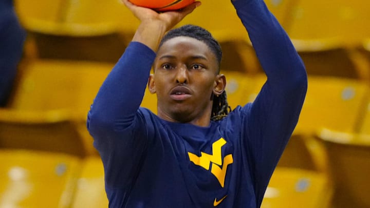 Jan 12, 2025; Boulder, Colorado, USA; West Virginia Mountaineers guard Javon Small (7) warms up before the game against the Colorado Buffaloes at CU Events Center. Mandatory Credit: Ron Chenoy-Imagn Images Jan 12, 2025; Boulder, Colorado, USA; West Virginia Mountaineers guard Javon Small (7) warms up before the game against the Colorado Buffaloes at CU Events Center. Mandatory Credit: Ron Chenoy-Imagn Images