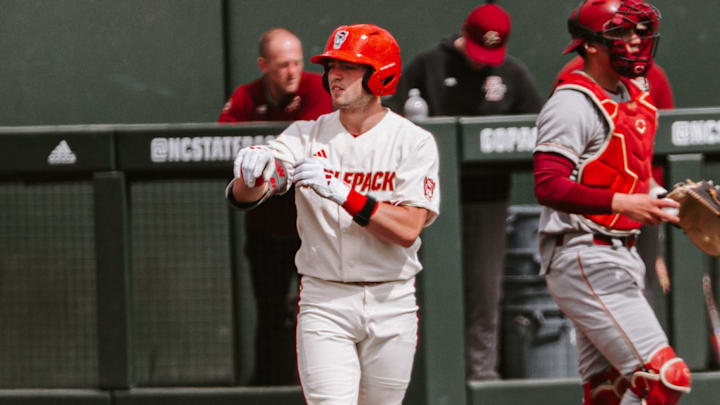 Catcher Drew Lanphere looks at the dugout during No. 10 NC State's 5-1 victory over Boston College on Sunday, March 15, 2026. Catcher Drew Lanphere looks at the dugout during No. 10 NC State's 5-1 victory over Boston College on Sunday, March 15, 2026.