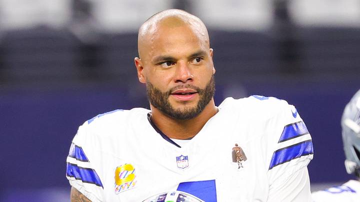 Oct 8, 2026; Arlington, Texas, USA; Dallas Cowboys quarterback Dak Prescott (4) warms up before the game against the Tampa Bay Buccaneers at AT&T Stadium. Mandatory Credit: Kevin Jairaj-Imagn Images