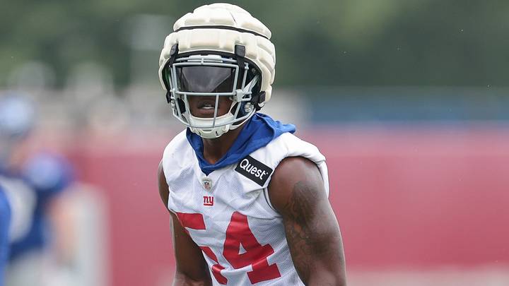 Jul 24, 2024; East Rutherford, NJ, USA; New York Giants linebacker Dyontae Johnson (54) participates in drills during training camp at Quest Diagnostics Training Facility. Mandatory Credit: Vincent Carchietta-USA TODAY Sports Jul 24, 2024; East Rutherford, NJ, USA; New York Giants linebacker Dyontae Johnson (54) participates in drills during training camp at Quest Diagnostics Training Facility. Mandatory Credit: Vincent Carchietta-USA TODAY Sports