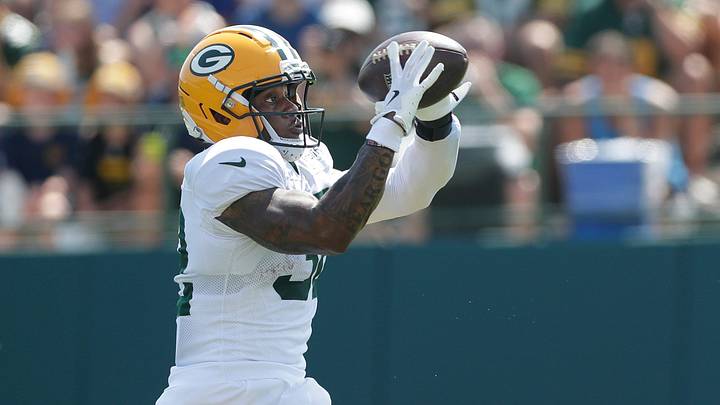 Green Bay Packers MarShawn Lloyd (32) participates in drills during fifth day of training camp on July 28, 2025, at Ray Nitschke Field in Ashwaubenon, Wis.
