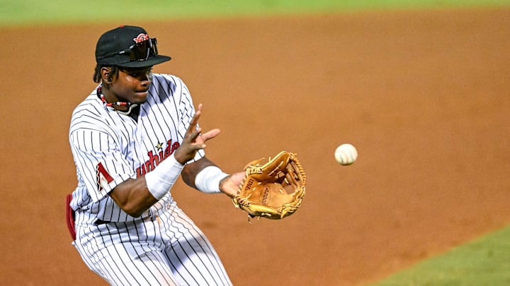 Visalia's Ruben Santana plays against San Jose Giants on Tuesday, April 9, 2024 for their opening home game.