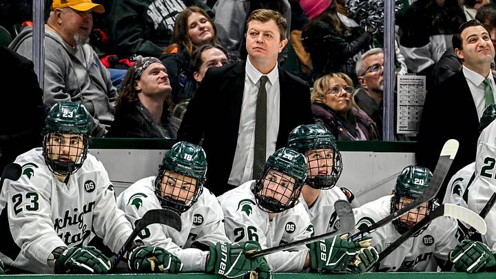 Michigan State's head coach Adam Nightingale looks on against Minnesota during the third period on Friday, Jan. 23, 2026, at Munn Ice Arena in East Lansing. Michigan State's head coach Adam Nightingale looks on against Minnesota during the third period on Friday, Jan. 23, 2026, at Munn Ice Arena in East Lansing.