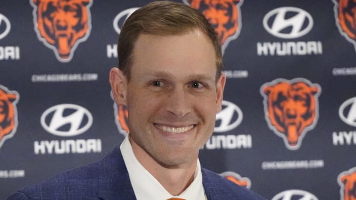 Chicago Bears head coach Ben Johnson answers questions during an introductory press conference at PNC Center.