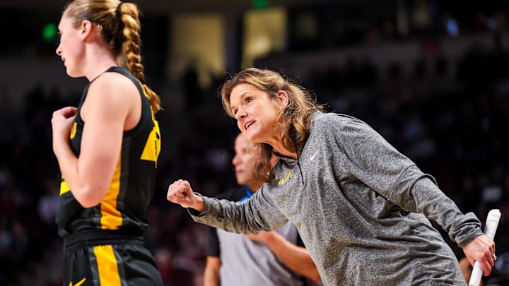 Feb 8, 2024; Columbia, South Carolina, USA; Missouri Tigers head coach Robin Singleton directs Missouri Tigers guard Abbey Schreacke (23) in the second half at Colonial Life Arena. Mandatory Credit: Jeff Blake-Imagn Images