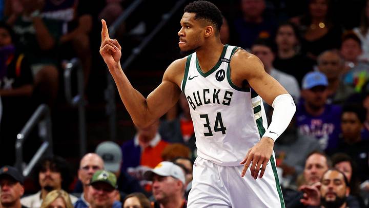 Milwaukee Bucks forward Giannis Antetokounmpo (34) reacts  (Mandatory Credit: Mark J. Rebilas-Imagn Images)