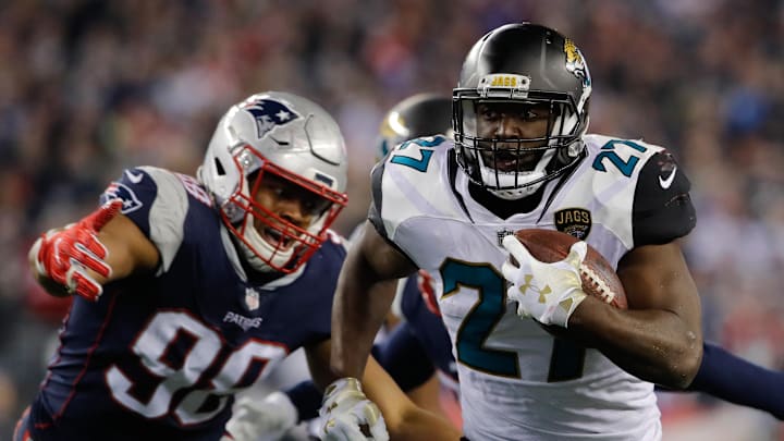 Jan 21, 2018; Foxborough, MA, USA; Jacksonville Jaguars running back Leonard Fournette (27). Jan 21, 2018; Foxborough, MA, USA; Jacksonville Jaguars running back Leonard Fournette (27).