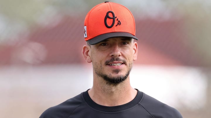 Feb 16, 2025; Sarasota, FL, USA; Baltimore Orioles pitcher Charlie Morton (50) during spring training workouts at Ed Smith Stadium Feb 16, 2025; Sarasota, FL, USA; Baltimore Orioles pitcher Charlie Morton (50) during spring training workouts at Ed Smith Stadium