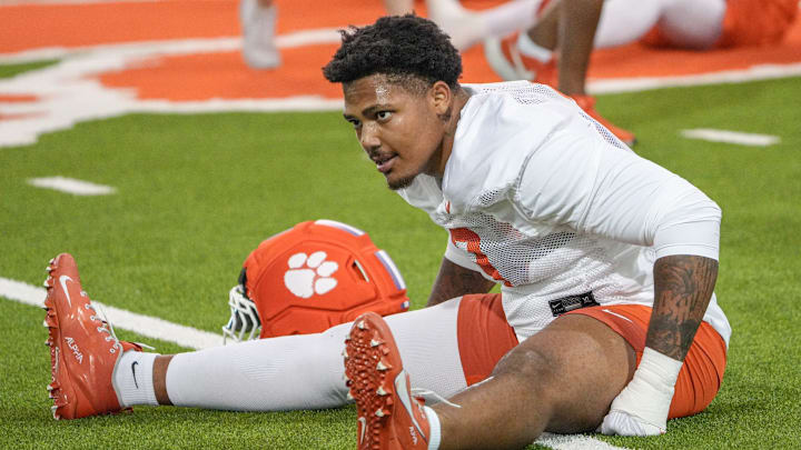Clemson defensive end T.J. Parker (3) during Clemson football first fall 2025 practice at the Allen N. Reeves Football Complex in Clemson, S.C. Thursday, July 31, 2025.