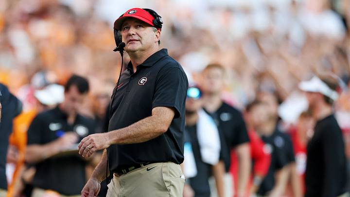 Sep 13, 2025; Knoxville, Tennessee, USA; Georgia Bulldogs head coach Kirby Smart looks on during overtime against the Tennessee Volunteers at Neyland Stadium. Mandatory Credit: Alan Poizner-Imagn Images Sep 13, 2025; Knoxville, Tennessee, USA; Georgia Bulldogs head coach Kirby Smart looks on during overtime against the Tennessee Volunteers at Neyland Stadium. Mandatory Credit: Alan Poizner-Imagn Images