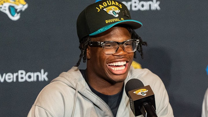 Colorado Buffaloes wide receiver and defensive back Travis Hunter answers questions during a press conference.