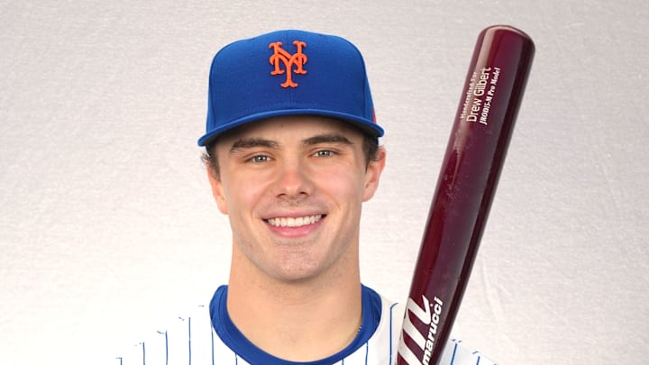 Feb 22, 2024; Port St. Lucie, FL, USA;  New York Mets outfielder Drew Gilbert (89). Mandatory Credit: Jim Rassol-Imagn Images