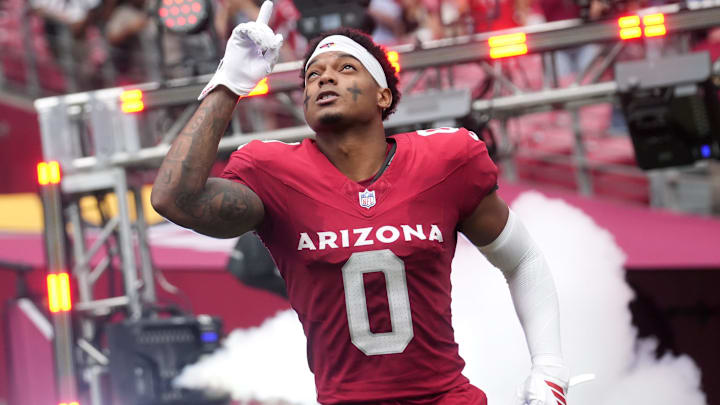 Arizona Cardinals cornerback Will Johnson (0) is introduced before their game against the Carolina Panthers at State Farm Stadium on Sept 14, 2025.