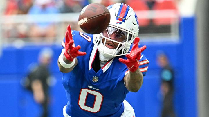 Buffalo Bills wide receiver Keon Coleman makes a diving catch during the fourth quarter against the New England Patriots. Buffalo Bills wide receiver Keon Coleman makes a diving catch during the fourth quarter against the New England Patriots.