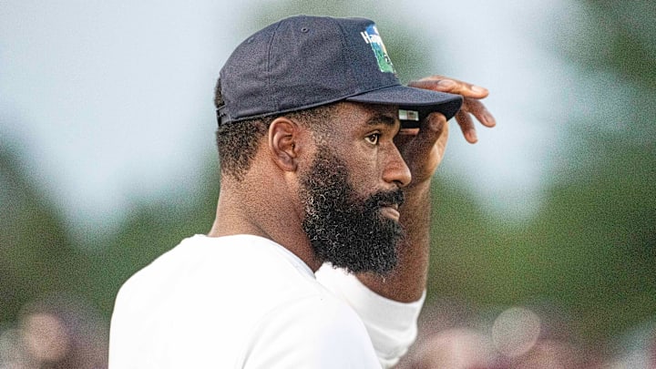Penn State football Nittany Lions defensive line coach Deion Barnes watches the Appoquinimink vs. Howard football game at Appoquinimink in Middletown on Sept. 19, 2025. Howard won 46-39.