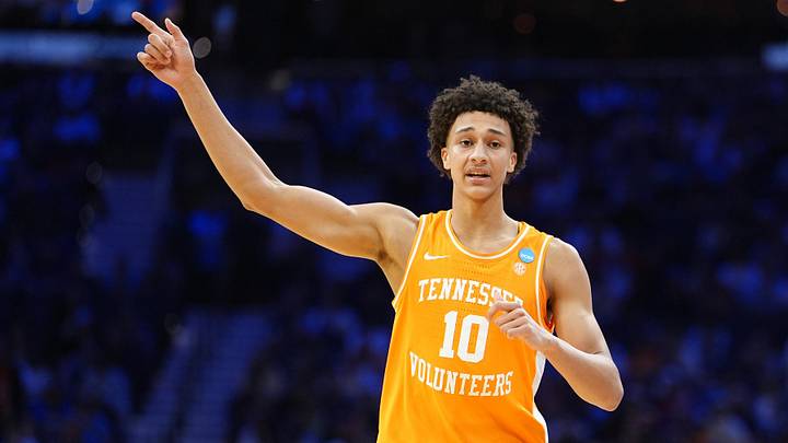 Mar 22, 2026; Philadelphia, PA, USA; Tennessee Volunteers forward Nate Ament (10) reacts against the Virginia Cavaliers in the second half during a second round game of the men's 2026 NCAA Tournament at Xfinity Mobile Arena. Mandatory Credit: Kyle Ross-Imagn Images Mar 22, 2026; Philadelphia, PA, USA; Tennessee Volunteers forward Nate Ament (10) reacts against the Virginia Cavaliers in the second half during a second round game of the men's 2026 NCAA Tournament at Xfinity Mobile Arena. Mandatory Credit: Kyle Ross-Imagn Images