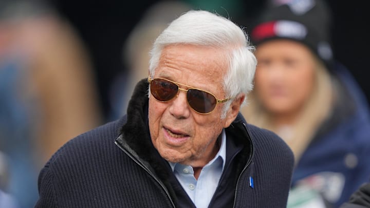 Dec 28, 2025; East Rutherford, New Jersey, USA; New England Patriots owner Robert Kraft prior to the game against the New York Jets at MetLife Stadium. Mandatory Credit: Robert Deutsch-Imagn Images