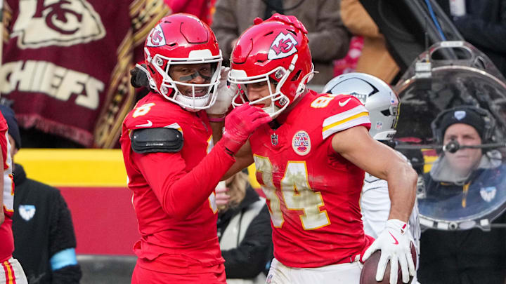 Kansas City Chiefs wide receiver Justin Watson celebrates after a touchdown.