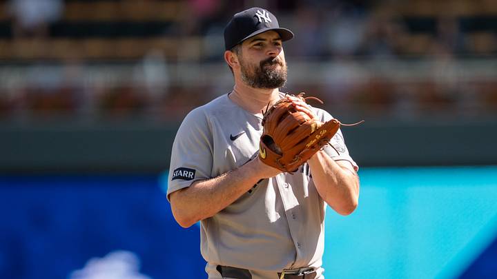 Sep 16, 2026; Minneapolis, Minnesota, USA; New York Yankees starting pitcher Carlos Rodon (55) reacts to a call by umpire Edwin Jimenez (75) going the Minnesota Twins way in the second inning at Target Field. Mandatory Credit: Matt Blewett-Imagn Images Sep 16, 2026; Minneapolis, Minnesota, USA; New York Yankees starting pitcher Carlos Rodon (55) reacts to a call by umpire Edwin Jimenez (75) going the Minnesota Twins way in the second inning at Target Field. Mandatory Credit: Matt Blewett-Imagn Images