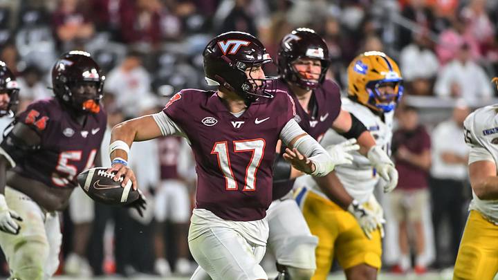 Oct 2, 2026; Blacksburg, Virginia, USA; Virginia Tech Hokies quarterback Ethan Grunkemeyer (17) throws a pass during the fourth quarter against the Pittsburgh Panthers at Lane Stadium. Mandatory Credit: Brian Bishop-Imagn Images Oct 2, 2026; Blacksburg, Virginia, USA; Virginia Tech Hokies quarterback Ethan Grunkemeyer (17) throws a pass during the fourth quarter against the Pittsburgh Panthers at Lane Stadium. Mandatory Credit: Brian Bishop-Imagn Images